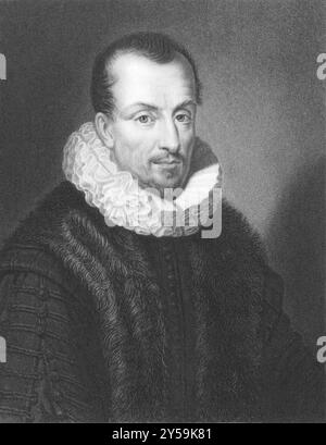 Jacques Auguste de Thou (1553-1617) über den Kupferstich aus den 1800er Jahren Französischer Historiker. Gravur von W.. Holl aus einem Bild von Ferdinand, das in Lon veröffentlicht wurde Stockfoto