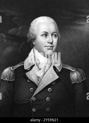 Nathanael Greene (1742-1786) über den Stich von 1834. Generalmajor der Kontinentalarmee im Amerikanischen Unabhängigkeitskrieg. Gravur von J. Trumbull Stockfoto