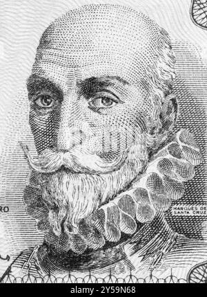 Alvaro de Bazan, 1. Marquis von Santa Cruz (1526-1588) auf 1 Peseta-1953-Banknote aus Spanien. Spanischer Admiral Stockfoto