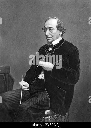 Benjamin Disraeli, 1. Earl of Beaconsfield (1804-1881) auf Kupferstich von 1873. Britischer Premierminister, Parlamentarier, konservativer Staatsmann und Li Stockfoto