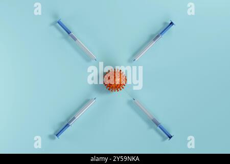 3D Durchführung der vierten Covid-19-Auffrischungsimpfung. Hochwertige 3D-Illustration Stockfoto