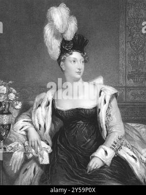 Prinzessin Charlotte Augusta von Wales (1796-1817) über Stiche aus den 1800er Jahren Gravur von H.T.Ryall nach einem Gemälde von A.E.Chalon und veröffentlicht in Lond Stockfoto