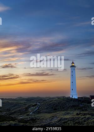 Sonnenuntergang in Lyngvig Fyr bei Hvide Sande, Dänemark, Europa Stockfoto