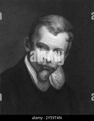 Agostino Carracci (oder Caracci) (1557-1602) auf Kupferstich von 1841. Italienischer Maler und Druckerei. Gravur von V.. Della aus einer Zeichnung von A.. Fari Stockfoto