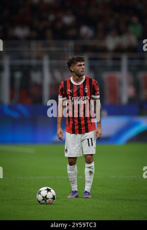 Mailand, Italien. September 2024. Christian Pulisic vom AC Milan während des UEFA Champions League-Spiels in Giuseppe Meazza, Mailand. Der Bildnachweis sollte lauten: Jonathan Moscrop/Sportimage Credit: Sportimage Ltd/Alamy Live News Stockfoto