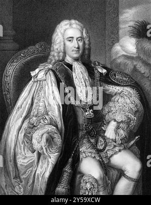 Thomas Pelham-Holles, 1. Duke of Newcastle (1693-1768) auf Kupferstich von 1832. Britischer Whig Staatsmann. Premierminister von Großbritannien im Jahr 1757-17 Stockfoto