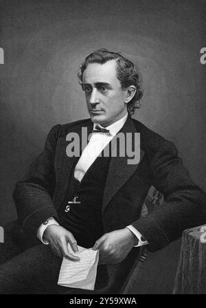 Edwin Booth (1833-1893) auf Gravur von 1873. Berühmter amerikanischer Schauspieler aus dem 19. Jahrhundert. Von unbekanntem Künstler graviert und in der Portrait Gallery of EM veröffentlicht Stockfoto