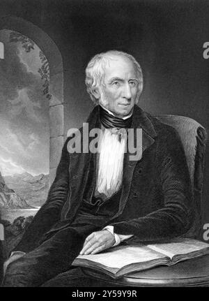 William Wordsworth (1770-1850) über den Kupferstich von 1873. Wichtiger englischer romantischer Dichter. Von unbekanntem Künstler graviert und in der Portrait Gallery o veröffentlicht Stockfoto