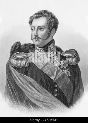 Nikolaus I. Kaiser von Russland (1796-1855) auf Kupferstich aus den 1800er Jahren Kaiser von Russland zwischen 1825 und 1855. Gravur von A.H.Payne Stockfoto