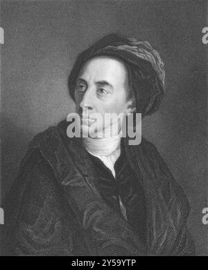 Alexander Pope (1688-1744) über den Kupferstich aus den 1800er Jahren Der englische Dichter ist bekannt für seine satirischen Verse und die Übersetzung von Homer. Gravur von J. Pofse Stockfoto