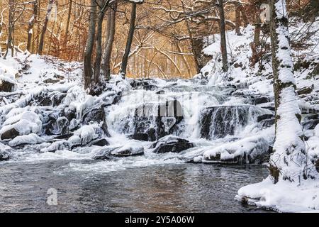 Selke Wasserfall bei Alexisbad im Selketal Harz im Winter mit Eis und Schnee Stockfoto