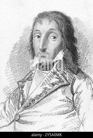 General Pierre Augereau (1757-1816) über die Gravur aus den 1800er Jahren Französisch Allgemein. Marschall von Frankreich während der Revolutionären und Napoleonischen Kriege. Stockfoto