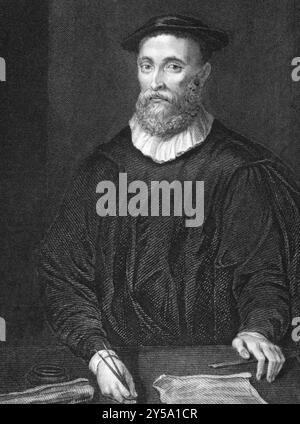 John Knox (1510-1572) über den Stich von 1838. Schottischer Geistlicher. Kupferstich von H.T.Ryall und herausgegeben von J. Tallis & Co Stockfoto