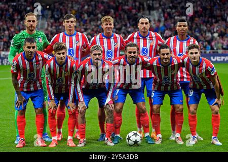 Während des UEFA Champions League-Spiels zwischen Atletico de Madrid und RB Leipzig spielte er am 19. September 2024 im Civitas Metropolitano Stadium in Madrid. (Foto: Juan Perez / PRESSINPHOTO) Stockfoto