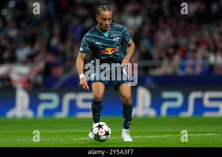 Xavi Simons von RB Leipzig spielte am 19. September 2024 im Civitas Metropolitano Stadion in Madrid, Spanien, während des UEFA Champions League-Spiels zwischen Atletico de Madrid und RB Leipzig. (Foto: Juan Perez / PRESSINPHOTO) Stockfoto