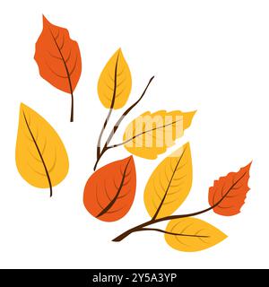 Vektor herbstgelbe und orange trockene Erlenblätter. Clipart ist auf weißem Hintergrund. Isolierte flache Illustration mit braunen Pflanzen zum Design, Gruß ca. Stock Vektor