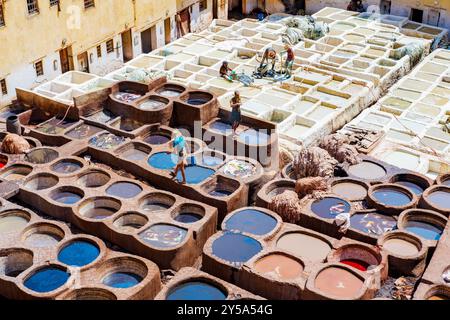 Chouara Tannery in Fès, Marokko, die größte Gerberei der Stadt und eine der ältesten Stockfoto