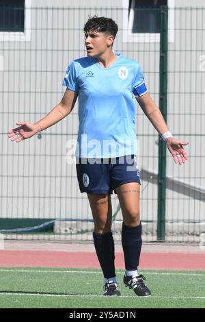 Cercola, Italien. September 2024. Paola Di Marino Geste während des Soccer – italienische Serie A Frauen zwischen Napoli Femminile und US Sassuolo im Giuseppe Piccolo Stadium am 20. September 2024 in Cercola, italien (Foto: Agostino Gemito/Pacific Press) Credit: Pacific Press Media Production Corp./Alamy Live News Stockfoto