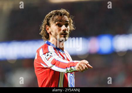 Madrid, Spanien. September 2024. Antoine Griezmann (Atletico de Madrid) wurde während des Spiels der UEFA Champions League zwischen den Teams von Atletico de Madrid und Red Bull Leipzig gesehen. Endergebnis; Atlético de Madrid 2-1 Red Bull Leipzig (Foto: Maciej Rogowski/SOPA Images/SIPA USA) Credit: SIPA USA/Alamy Live News Stockfoto