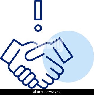 Handschlag und Ausrufezeichen. Dringender Alarm. Sichere Partnerschaft. Pixelperfektes, bearbeitbares Konturvektorsymbol Stock Vektor