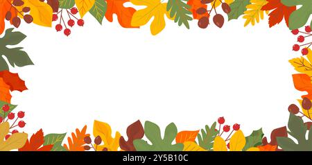 Rahmen für Herbstlaub. Herbst Hintergrund mit bunten Blättern. Herbstlaub Grenze isoliert auf weiß. Stock Vektor