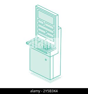 Isometrischer interaktiver Kiosk. Selbstbedienungsterminal in der Bank oder am Bahnhof isoliert auf weißem Hintergrund. Bereitstellung von Informationen. Vektorillustratio Stock Vektor