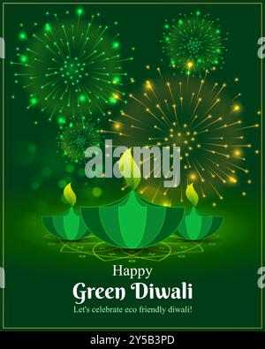Vektorillustration der Vorlage für Social Media Feed von Happy Green Diwali Stock Vektor