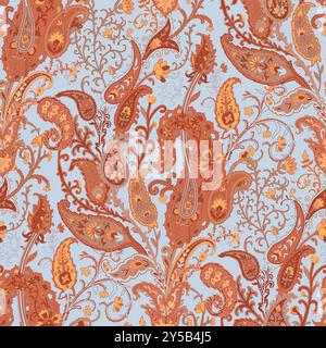 Nahtloses Muster Mit Blauem Paisley-Muster Mit Blumenmuster Stock Vektor