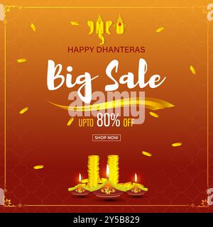 Vektor-Illustration der Vorlage für Social Media Feed Happy Dhanteras Sale Stock Vektor