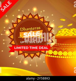 Vektor-Illustration der Vorlage für Social Media Feed Happy Dhanteras Sale Stock Vektor