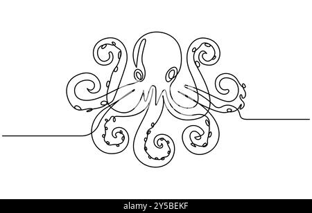 Kontinuierliche Linienzeichnung des Oktopus. Eine Linie des Cephalopoden. Meerestierkonzept kontinuierliche Linienkunst. Bearbeitbare Modellstruktur Stock Vektor