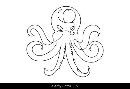 Kontinuierliche Linienzeichnung des Oktopus. Eine Linie des Cephalopoden. Meerestierkonzept kontinuierliche Linienkunst. Bearbeitbare Modellstruktur Stock Vektor
