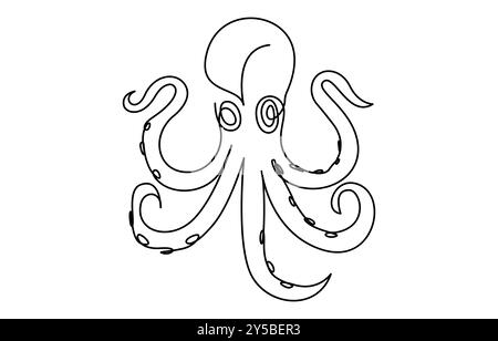 Kontinuierliche Linienzeichnung des Oktopus. Eine Linie des Cephalopoden. Meerestierkonzept kontinuierliche Linienkunst. Bearbeitbare Modellstruktur Stock Vektor