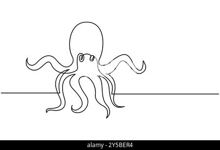 Kontinuierliche Linienzeichnung des Oktopus. Eine Linie des Cephalopoden. Meerestierkonzept kontinuierliche Linienkunst. Bearbeitbare Modellstruktur Stock Vektor