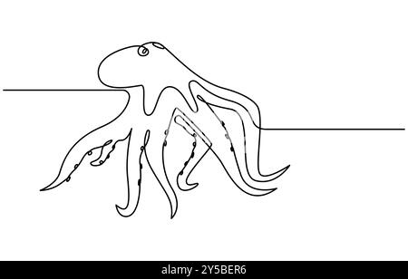 Kontinuierliche Linienzeichnung des Oktopus. Eine Linie des Cephalopoden. Meerestierkonzept kontinuierliche Linienkunst. Bearbeitbare Modellstruktur Stock Vektor