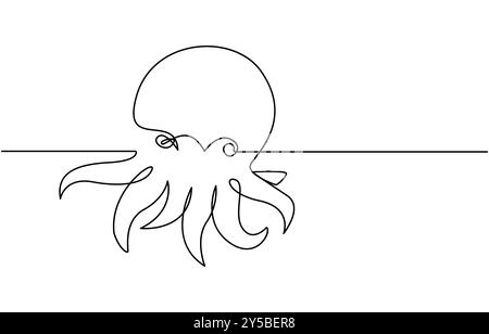 Kontinuierliche Linienzeichnung des Oktopus. Eine Linie des Cephalopoden. Meerestierkonzept kontinuierliche Linienkunst. Bearbeitbare Modellstruktur Stock Vektor