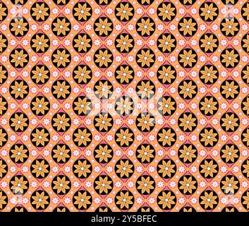 Retro 60s 70s Flower Power – Vintage Hippie-Fliesenmuster mit Blumenmuster Stockfoto