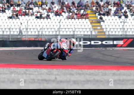 (97) Xavi Vierge aus Spanien vom Team HRC fährt Honda CBR1000 RR während der FIM Motul Superbike World Championship - Tissot Superpole Race der Acerbis Italian Round auf dem Cremona Circuit in San Martino del Lago am 21. September 2024 in Cremona, Italien. Stockfoto