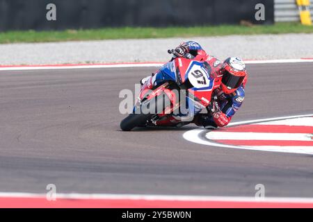 (97) Xavi Vierge aus Spanien vom Team HRC fährt Honda CBR1000 RR während der FIM Motul Superbike World Championship - Tissot Superpole Race der Acerbis Italian Round auf dem Cremona Circuit in San Martino del Lago am 21. September 2024 in Cremona, Italien. Stockfoto