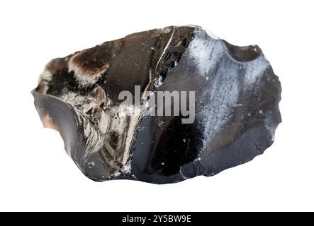 Natürliches armenisches Stück Obsidian vulkanischen Glasstein isoliert auf weißem Hintergrund Stockfoto