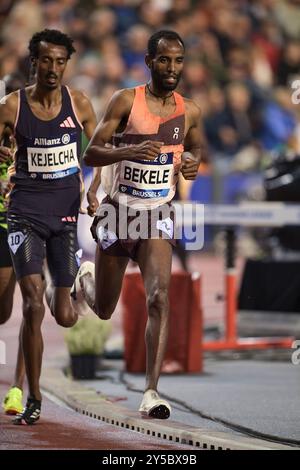 Telahun Haile Bekele aus Äthiopien trat in den 5000-m-Rennen der Männer beim Leichtathletikfinale der Diamond League im King Baudouin Stadion in Brüssel an Stockfoto