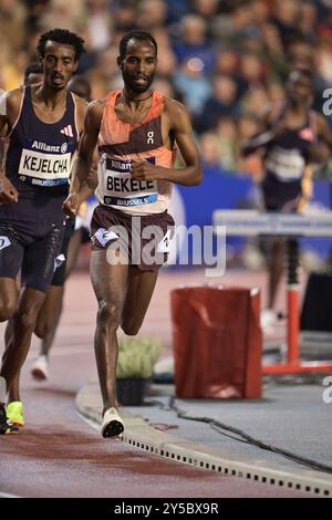 Telahun Haile Bekele aus Äthiopien trat in den 5000-m-Rennen der Männer beim Leichtathletikfinale der Diamond League im King Baudouin Stadion in Brüssel an Stockfoto