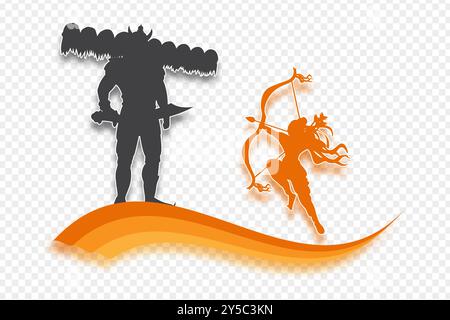 Vektorillustration von Lord RAM und Ravan Silhouette auf transparentem Hintergrund Stock Vektor