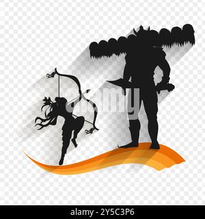 Vektorillustration von Lord RAM und Ravan Silhouette auf transparentem Hintergrund Stock Vektor