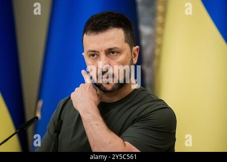 Kiew, Ukraine. September 2024. Ukrainischer Präsident Wolodymyr Zelenski sucht Gespräche mit Russland. Quelle: Christoph Soeder/dpadpa-ENR-Pool/dpa/Alamy Live News Stockfoto