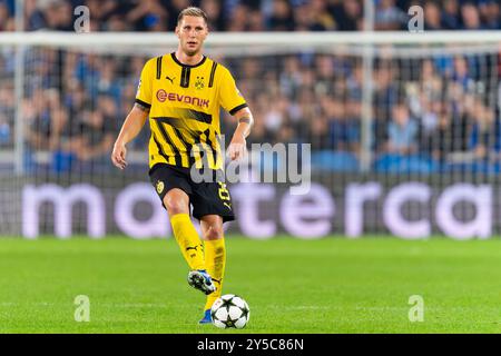 Brügge, Belgien. September 2024. BRÜGGE, BELGIEN - 18. SEPTEMBER: Niklas Sule aus Borussia Dortmund übergibt den Ball während des Spiels der UEFA Champions League 2024/25 Phase MD1 zwischen Club Brugge KV und Borussia Dortmund im Jan Breydelstadion am 18. September 2024 in Brügge. (Foto: Joris Verwijst/BSR Agency) Credit: BSR Agency/Alamy Live News Stockfoto