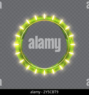 Vektorillustration der Tannenzweige Girlande mit Lichteffekt auf transparentem Hintergrund Stock Vektor