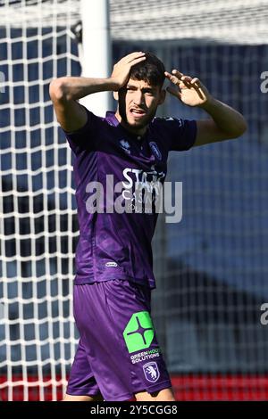 Lüttich, Belgien. September 2024. Beerschot's Antoine Colassin wurde während eines Fußballspiels zwischen Beerschot VA und Sint-Truiden VV in Antwerpen am 8. Tag der Saison 2024-2025 der ersten Liga der „Jupiler Pro League“ der belgischen Meisterschaft am Samstag, den 21. September 2024, dargestellt. BELGA PHOTO MAARTEN STRAETEMANS Credit: Belga News Agency/Alamy Live News Stockfoto