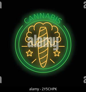 Neonzeichen mit einem Gelenk in einem menschlichen Gehirn mit dem Wort Cannabis oben, das auf eine Verbindung zwischen Marihuana und dem Geist hindeutet Stock Vektor