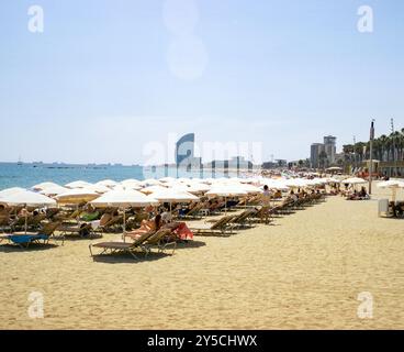 Somorrostro Beach, Platja del Somorrostro, Barcelona, Spanien, Europa. Stockfoto